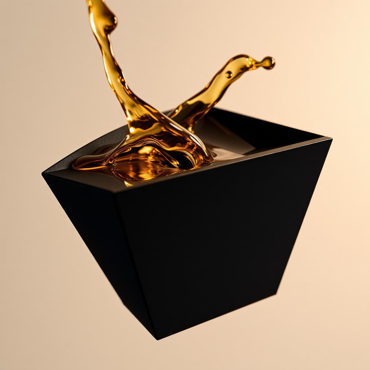 Ouro líquido derramado sobre preto fosco